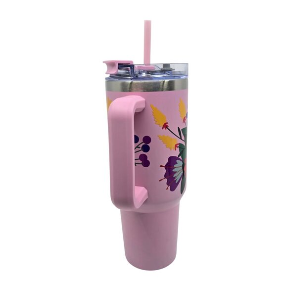 Modern Expressions Pink Floral Tumbler 45 oz. Steel w. Lid & Straw NEW - Picture 5 of 8